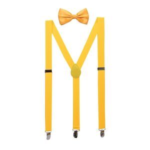 Elastic Adjustable Shoulder Strap Y Shaped Bow Tie and Suspenders Set Yellow